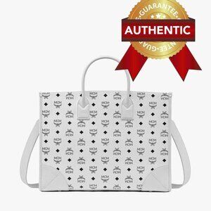 $1190 -> $501 SALE NEW Authentic MCM Munchen Tote in Visetos White / Weekender